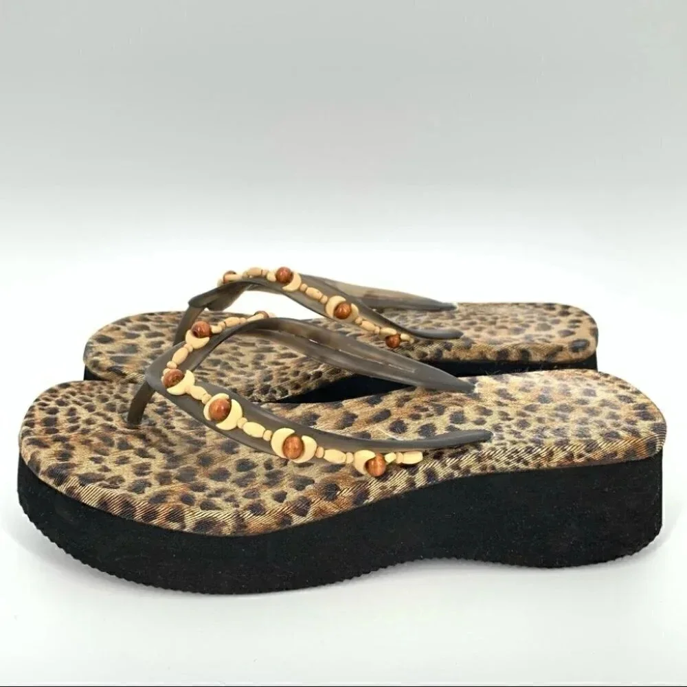 coconut girl sandals L 9-10 cheetah chunky platform flip flops 80s vintage y2k